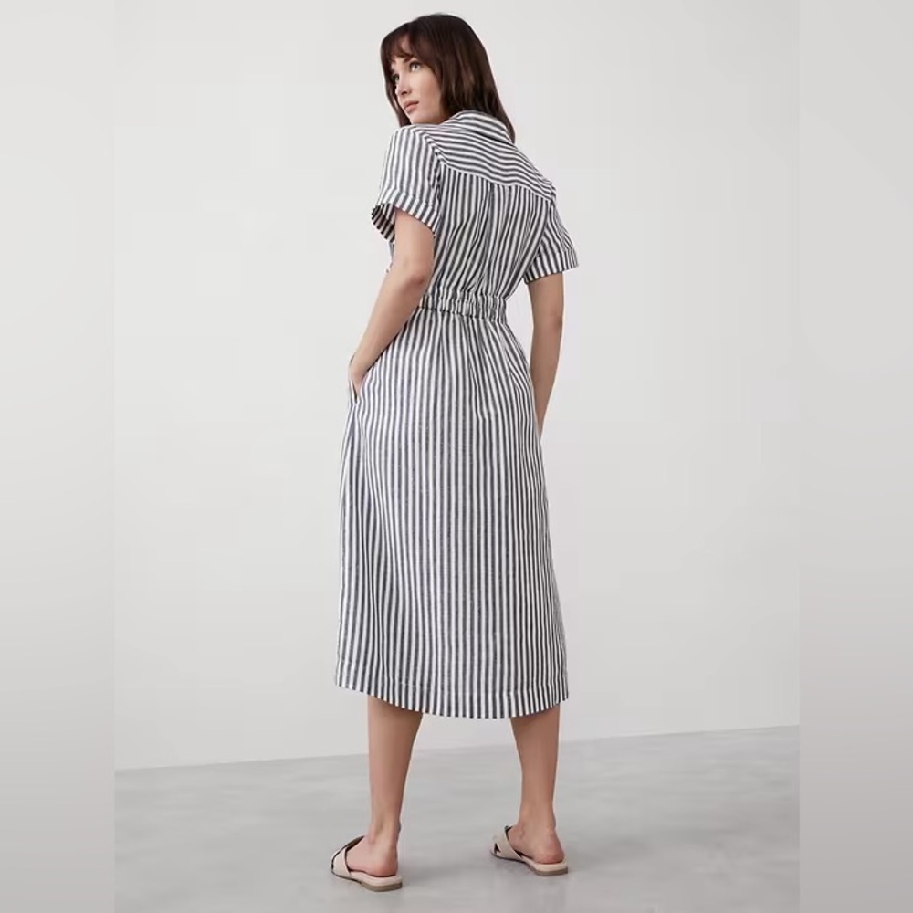 NWT! Banana Republic Electric Coral Linen-Blend Midi Shirtdress 🧞‍♂️ - Picture 3 of 6